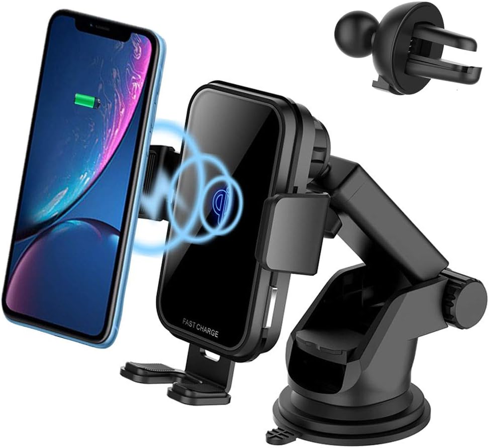 QINUKER Wireless Qi Car Charger Mount, 10W Fast Charging Automatic Clamping Airvent Dashboard Phone Holder For iPhone 11/11 Pro/11 Pro Max/XR/XS/XS Max/X/8/8+ Galaxy Note 10/10+/S9/S8/S7