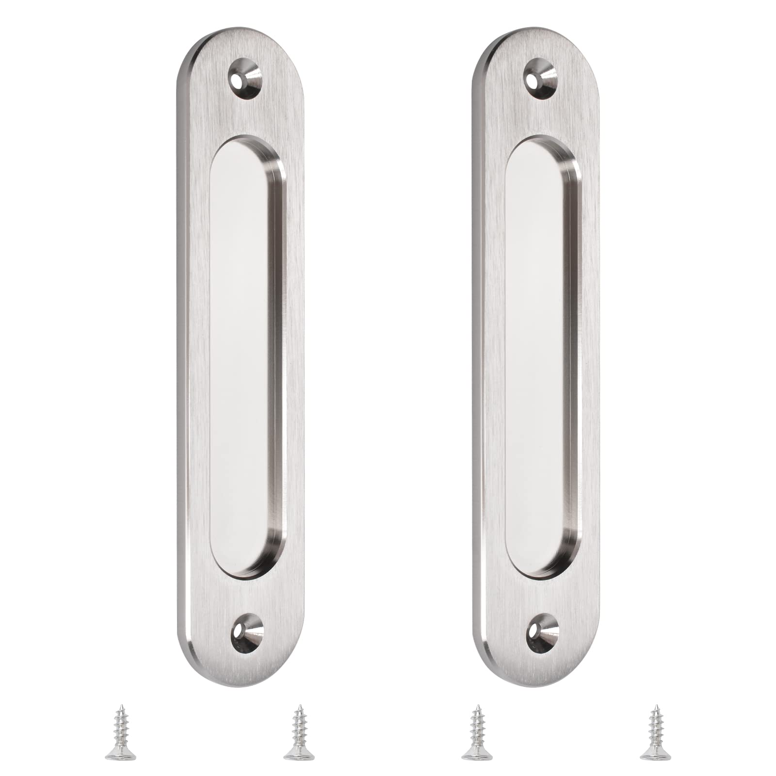 MOROBOR 180MM Oval Recessed Sliding Door Pulls, 2pcs Brushed Steel Flush Pull Aluminum Alloy Closet Door Finger Pulls with Mounting Screws for Sliding Barn Door — image 1