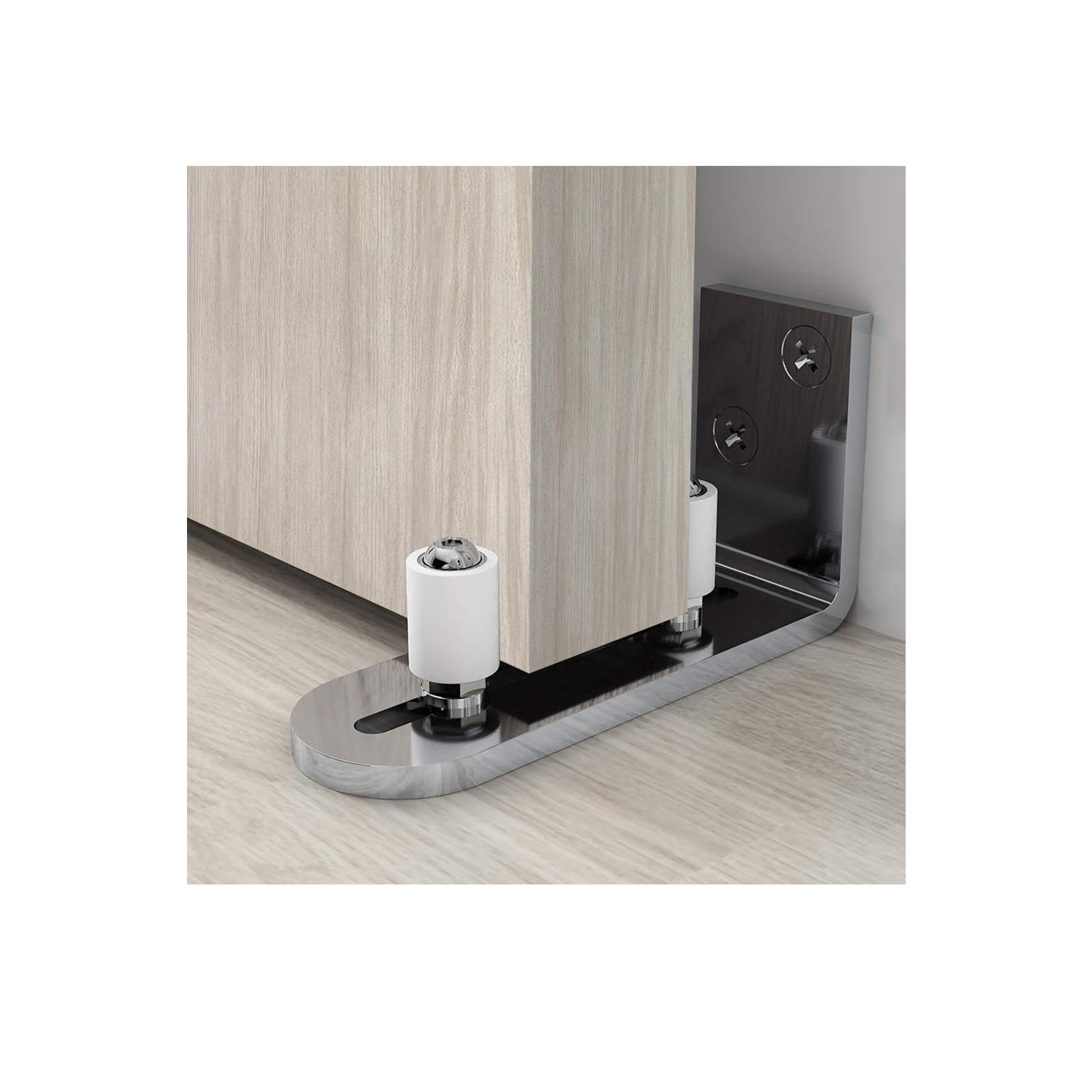 Floor Guide Chrome Plated,1Pack, Sliding Barn Door Floor Guide, Roller Bottom Lay-Flat System,Ball Bearing Design,Wall-Mounted，Silver