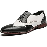 HuitJours Men Oxford Dress Shoes Multicolor Brogues Wing Tips Lace Up Patchwork Two Tone Color Matching Punched Round Toe
