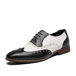 HuitJours Men Black White Brogues Wingtip Dress