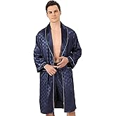 Haseil Men's Luxurious Kimono Robe with Shorts Silk Satin Bathrobes Lightweight Long Sleeve Sleepwear Set