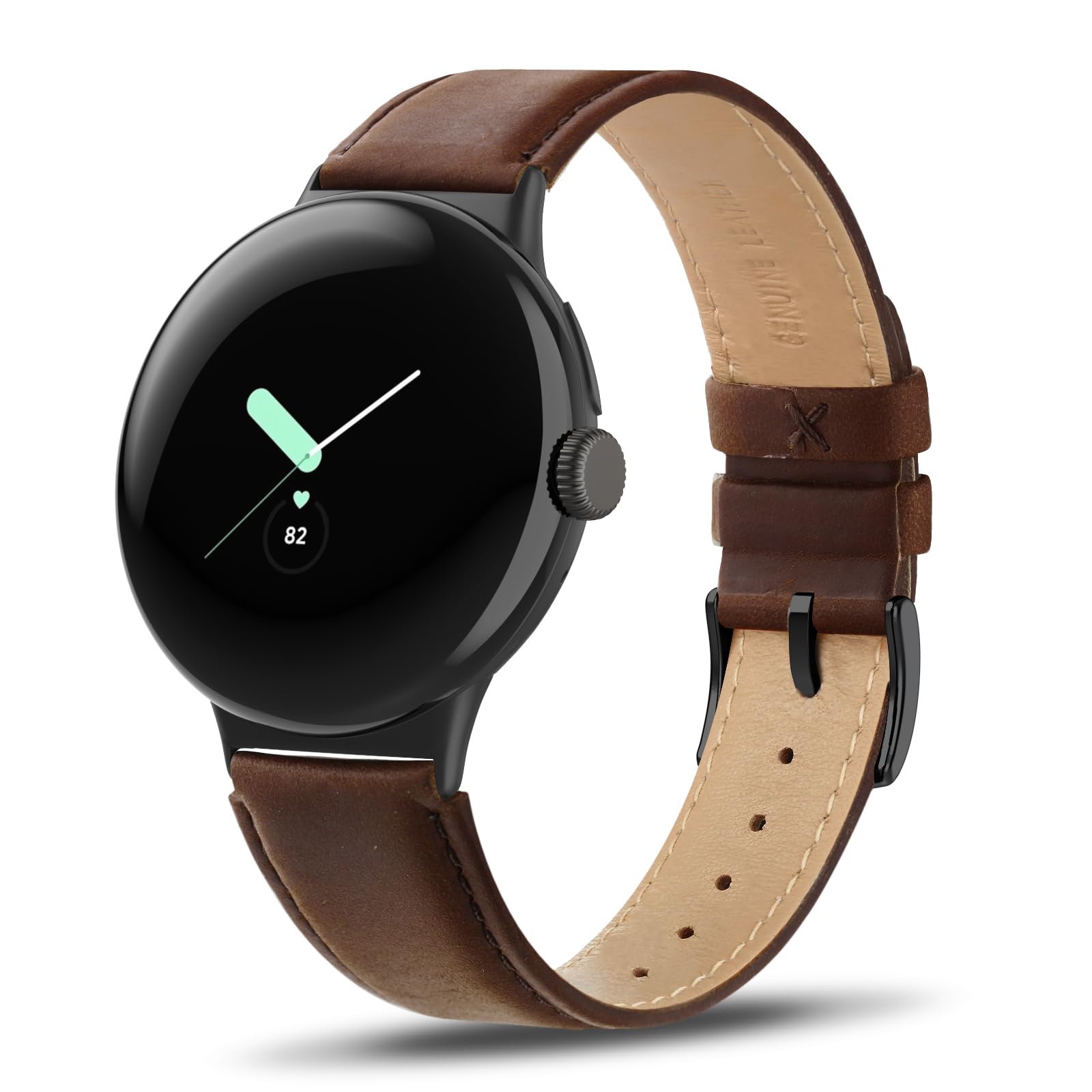 Tuocal Genuine Leather Strap Compatible with Google Pixel Watch 2, Soft Breathable Adjusted Replacement Wristband for Women & Men