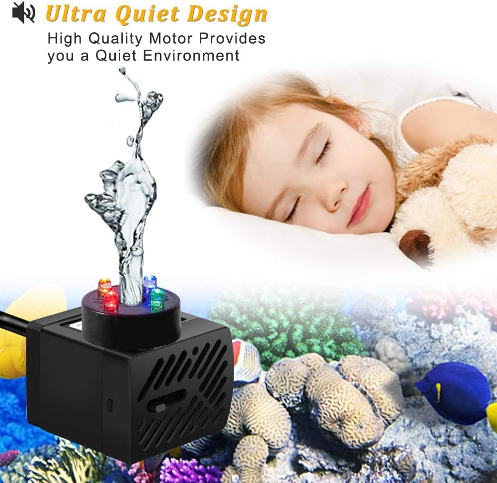 PULACO Mini Fountain Pump with LED Light (50GPH 3W ) for Water Features, Fish Pond, Outdoor Fountain, Aquariums, Indoor Fountain, Home Décor Fountain: Home Improvement