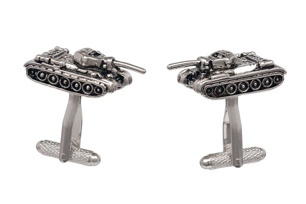 Tank Design Cufflinks in Gift Box Army Military - Onyx-Art London CK659, Silver, 1