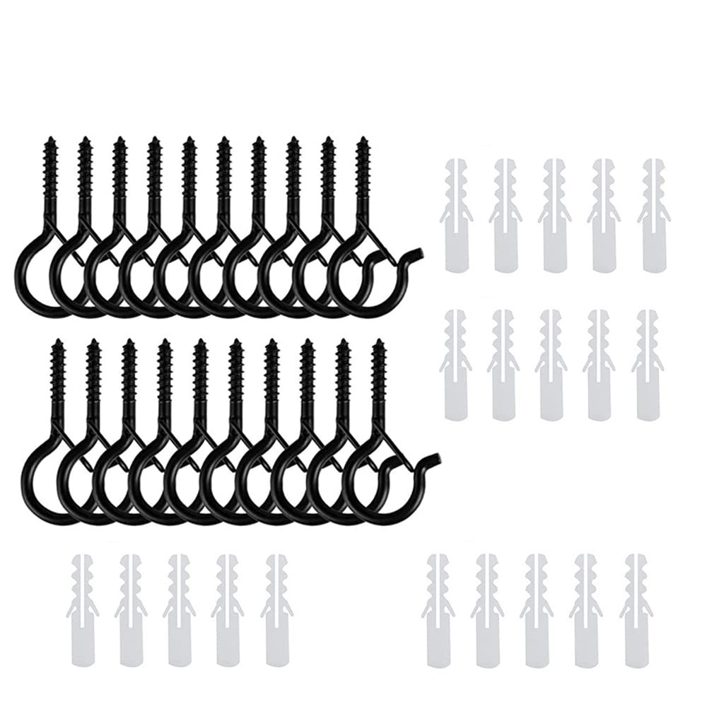 SagaSave 20 Pack Screw Hooks Cup Hooks for Outdoor String Lights, Outdoor Hooks Cup Hooks Ceiling Hooks for Hanging Christmas Lights, Plants, Wind Chimes(Include Expansion Tubes)