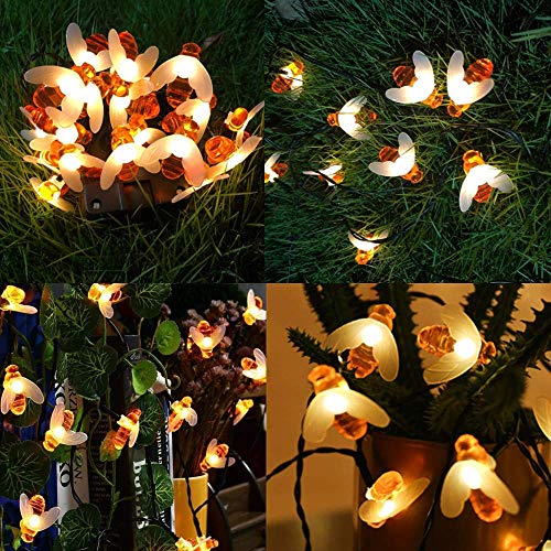 Solar Bee String Lights 2 Pack Each 17Ft Total 60 LED Solar Bee Fairy Lights 8 Modes Copper Wire Lights Waterproof Outdoor String Lights for Garden Patio Gate Yard Party Wedding Indoor Bedroom