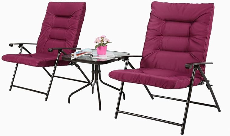 Amazon Com Iwicker Patio 3 Pcs Steel Padded Folding Chair Set