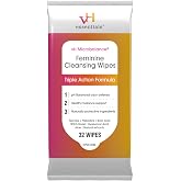 vH Essentials Feminine Cleansing Wipes, pH Balanced, 32 Wipes | Prebiotics, Tea Tree, Aloe, Witch Hazel, Odor-Blocking Formula, Vaginal and Perianal Care, Alcohol and Fragrance-Free