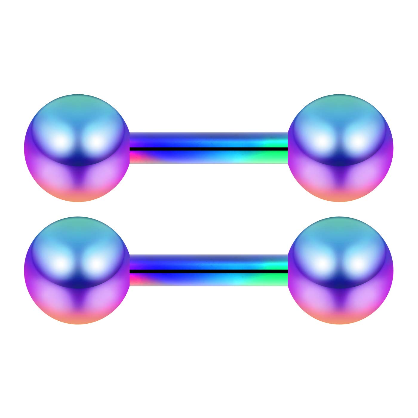 Bling Piercing 2pc 1.2mm 16g Barbell Cartilage Earring Stud Vertical Anti Tragus Triple Forward Helix Bar Anodized Surgical Steel Lobe 4mm Ball Rainbow - 6mm