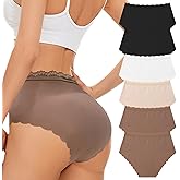 Cevapro Seamless Underwear for Women Lace High Waisted Panties Sexy Cheeky Bikini Wave Edge No Show Ladies Briefs 6 Pack