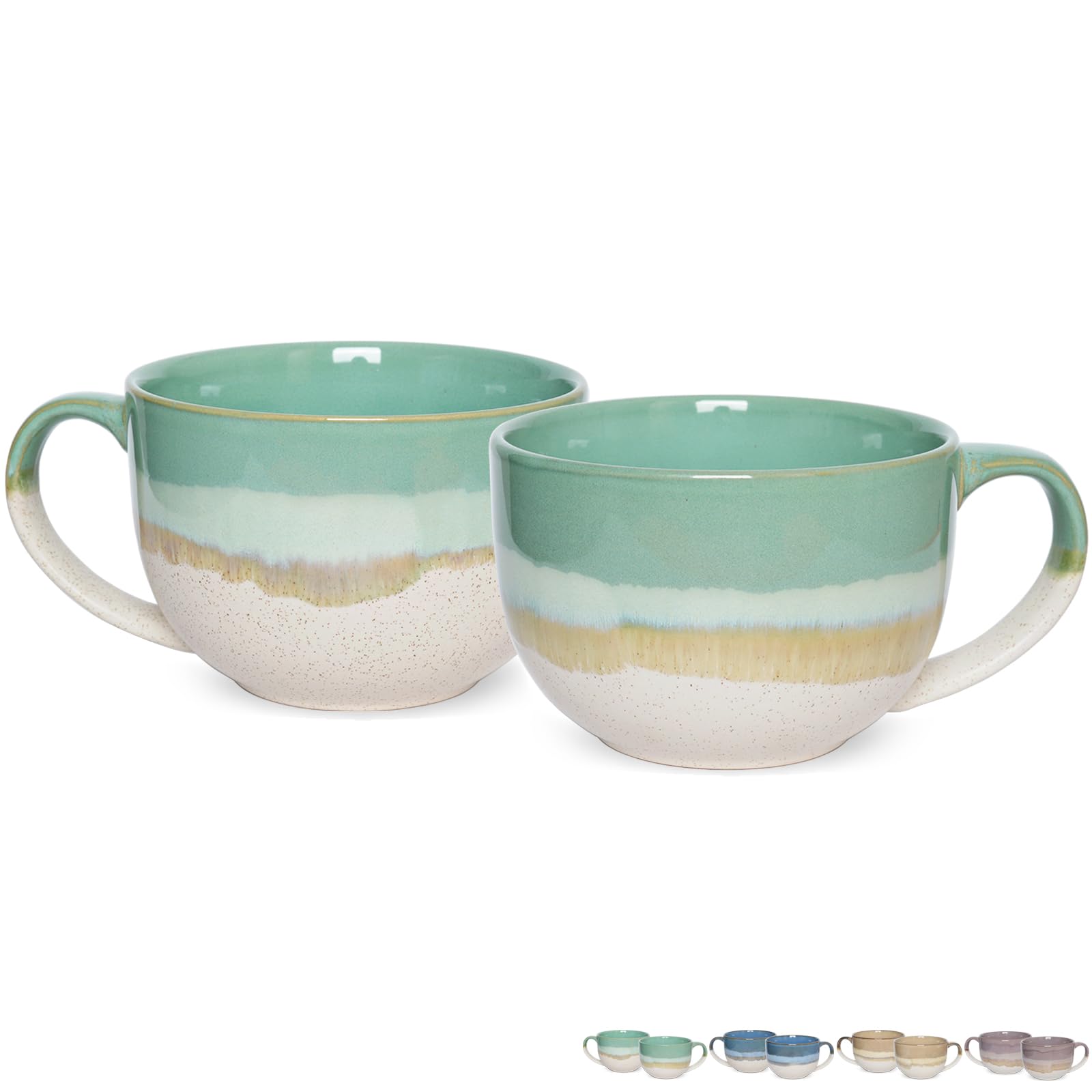 Photo 1 of Bosmarlin Ceramic Jumbo Coffee Mug Set of 2, 23 Oz, Large Mug Soup Bowls with Handles, Dishwasher and Microwave Safe (Mint Green)