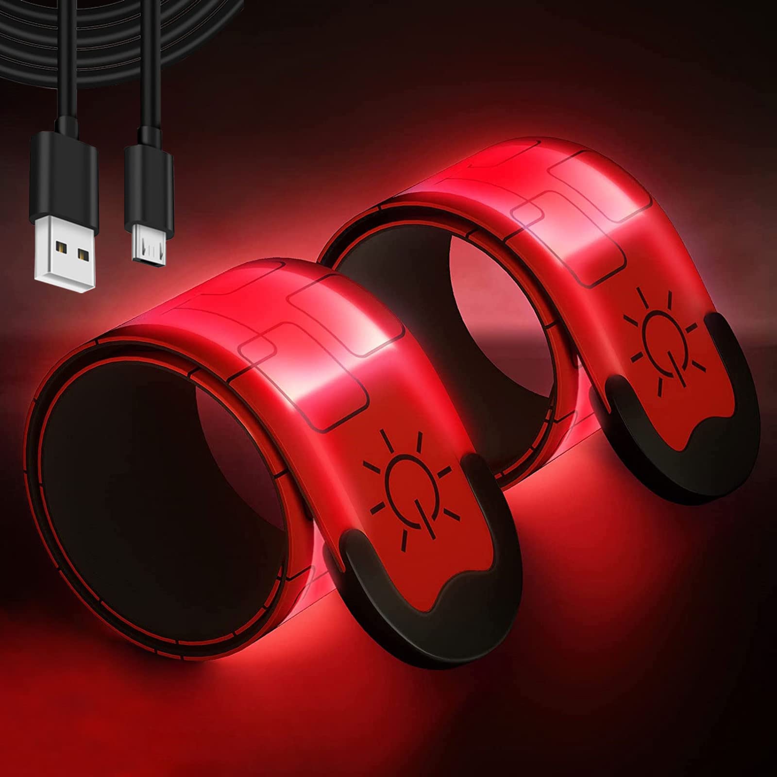 LED Wristband, Rechargeable, Pack of 2, Reflective Light Bracelets, Light Bracelet, USB Rechargeable Light Bracelet, Reflective Band, Night Safety Light for Adults, Jogging, Men, Running