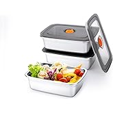 fecoqi 3 PCS Stainless Steel Food Storage Containers(33oz) with Lids Leak Proof & Airtight | Stainless steel freezer Containers,Airtight Bento Lunch Box,For Meal Prep,Fruit,Snack,Freezer