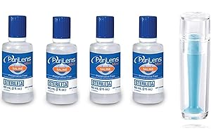 JT HOME - PuriLens Preservative Free 4 oz Saline Solution - Pack of 6 - with Hard Contact Lense Remover Tool for RGP and Scleral Lenses Plunger Suction Cup (4 Count minis)