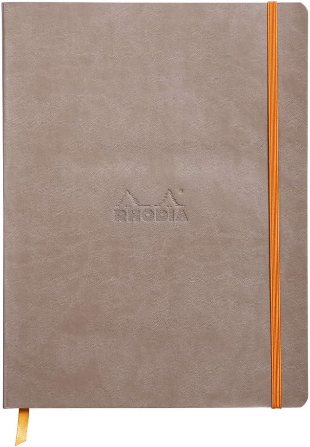 RHODIA 117504C, Taupe Soft Notebook, 19x25 cm, Lined, 160 pages, Clairefontaine Ivory Paper 90 g/m, Bookmark, Elastic Closure