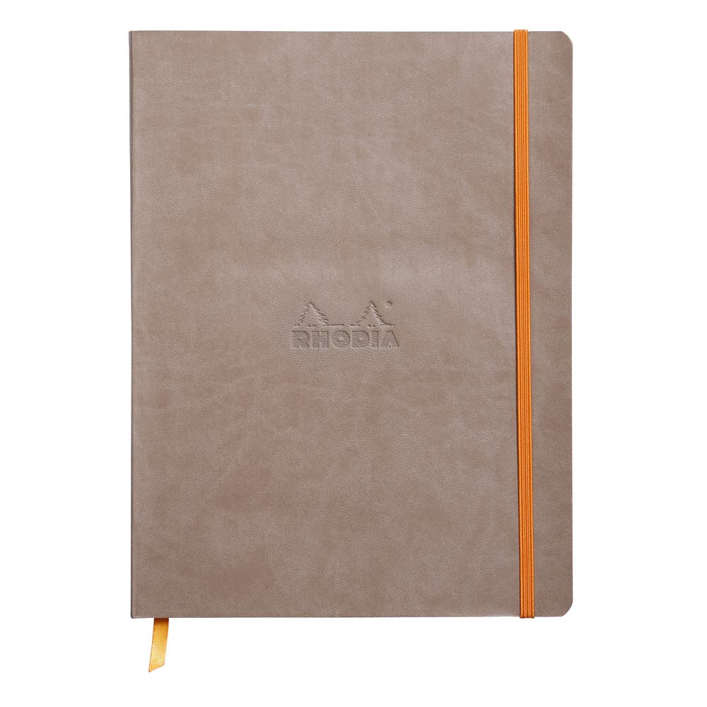 RHODIA 117554C - Soft Taupe Notebook - 19x25 cm - Dot Dot - 160 pages - Clairefontaine Ivory Paper 90 g/m - Bookmark, Elastic Closure - Faux Leather Cover - Rhodiarama Collection