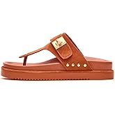 Bouwno Brown Platform Flip Flops for Women Leather Beach Thong Footbed Sandals Open Toe Comfortable Casual Slides Dressy Soft Cushion Arch Support