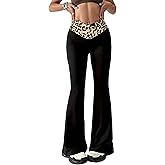 JIA QING YAN Women Leopard Flare Yoga Pants V Cross Flare Leggings High Waisted Tummy Control Workout Casual Bootcut Pants