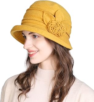 ComhatsWinter Cloche Bucket Hat for Women Wool Elegant Dress 1920s Vintage Fedora