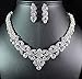 Janefashions Floral Clear White Austrian Rhinestone Crystal Necklace Earrings Set Wedding Party Bib Statement Bridal Jewelry Set Prom N1601 Silver