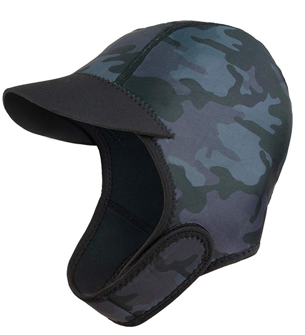 Peaked Swim Cap with Chin Strap Scuba Diving Hood 2mm Camouflage Neoprene Wetsuit Hood Stretchable Diving Cap Surfing Thermal Hood for Snorkeling Kayaking Sailing Canoeing Water Sports Cap