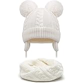 Duoyeree Toddler Winter Hat with Earflap Scarf Hood Thick Warm Kids Skull Cap for Baby Girls Boys
