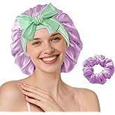 PORAYATA Double-Layer Mulberry Silk Bonnet for Sleeping Women 22 Momme 6A with Adjustable Ties, 13 Inch Anti-Frizz Sleep Hair Bonnet for Hair Protection, Includes Silk Scrunchie, Purple