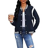 Bomber Jacket Women Varsity Casual Button Down Lightweight Fall Winter Short Outwear with Pockets