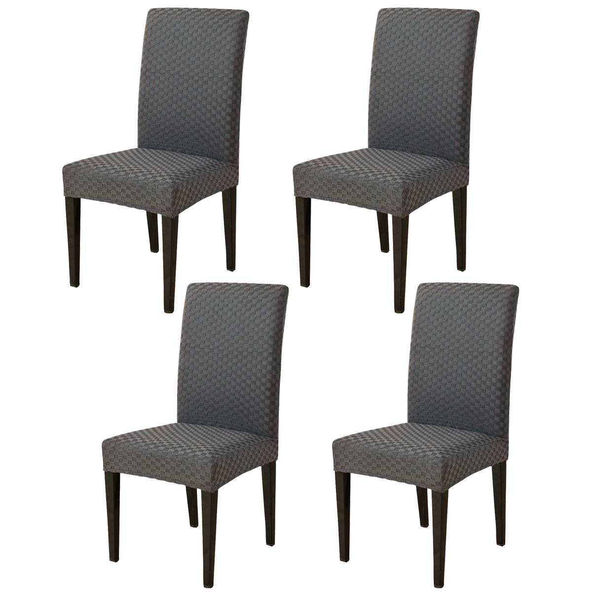 ele ELEOPTION Stretch Jacquard Chair Covers for Dining Chairs Removable Washable Dining Chair Covers Spandex Elastic Chair Slipcovers for Dining Room, Hotel, Kitchen, Ceremony (Gray, Set of 4)