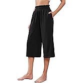 iChunhua Wide Leg Capri Yoga Pants for Women Loose Summer Ruffles High Rise Cropped Bottom with Pockets