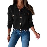 Saodimallsu Womens Button Up Cardigan Long Sleeve Open Front Cable Knit Fall Trendy Sweater Jacket with Pockets