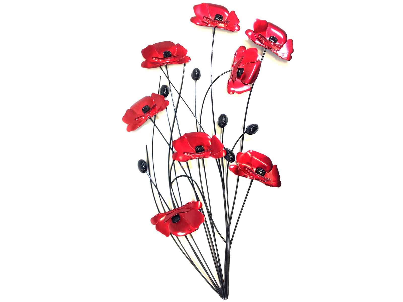 New - Contemporary Metal Wall Art Decor Sculpture - Red Poppy Bunch