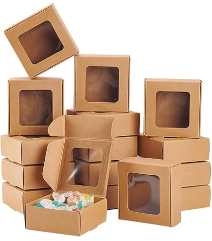 100 Pieces Mini Kraft Paper Box With Window Present Packaging Treat For Homemade Soap Bakery Candy (White
