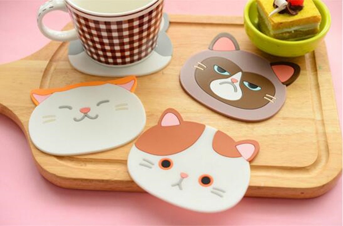 Cute Cat Tasse Silikon Untersetzer Tasse, hitzebeständig rutschfestem Cup Pad Gummi Matten für Wein Glas Tee Kaffee Home House Kitchen Decor oder eine Hochzeit Idee, 6er-Set