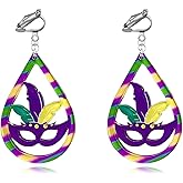 DEYOUM Mardi Gras Clip on Earrings for Women Boho Acrylic Parade Lette Mardi Gras Carnival Clip on Earrings Holiday Festival Jewelry Gifts Accessory