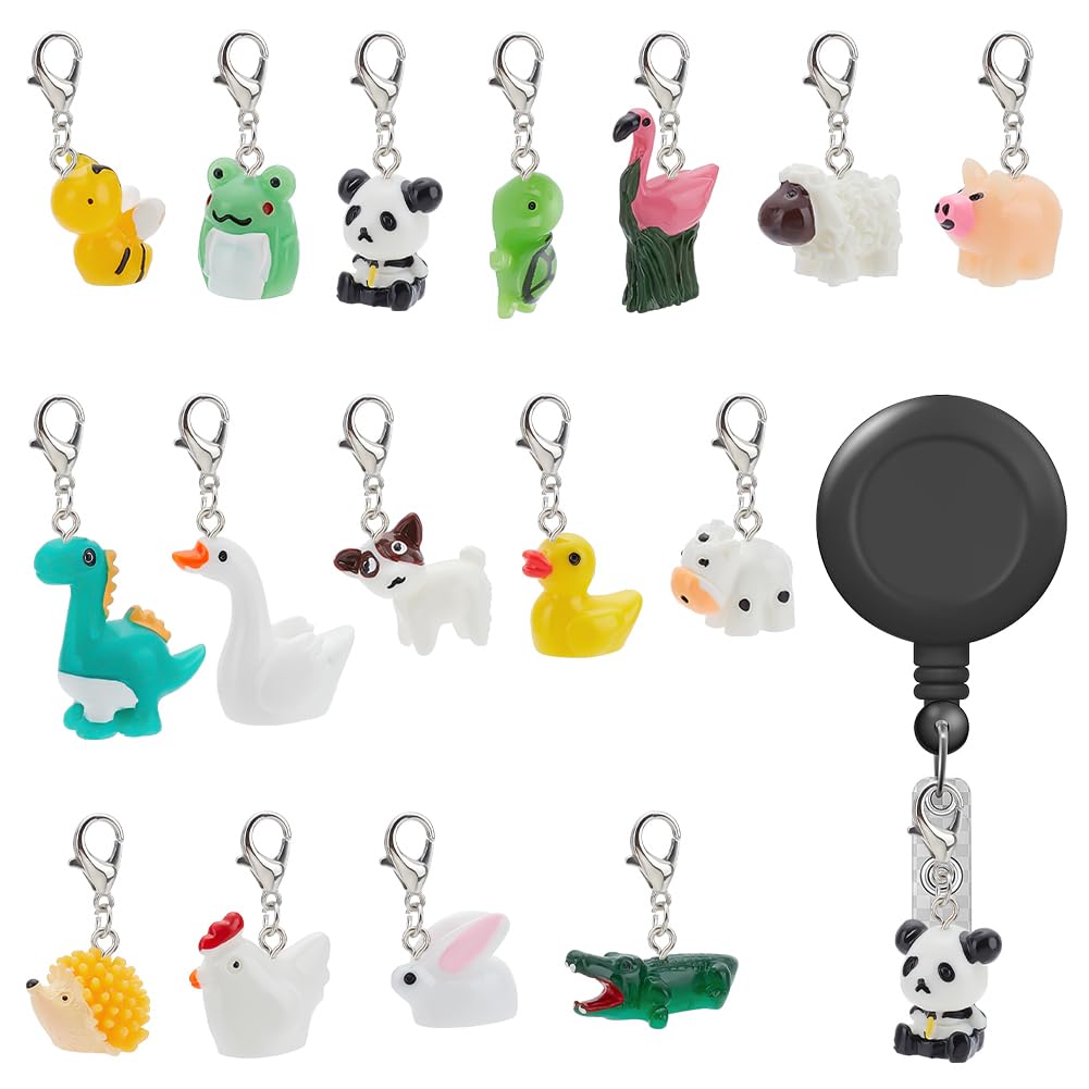 WEBEEDY 15 Pieces Badge Reel Charm for Student Nurse Teacher, Lovely Animal Badge Holder Charms for ID Card Name Tag Badge Holder Badge Buddy Office School Graduation Supplies