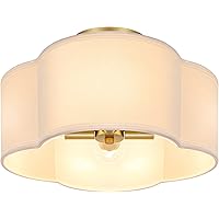 4-Light Semi Flush Mount Ceiling Light Fixture, Gold Modern Close to Ceiling Lamp with White Fabric Shade, Farmhouse Bright L