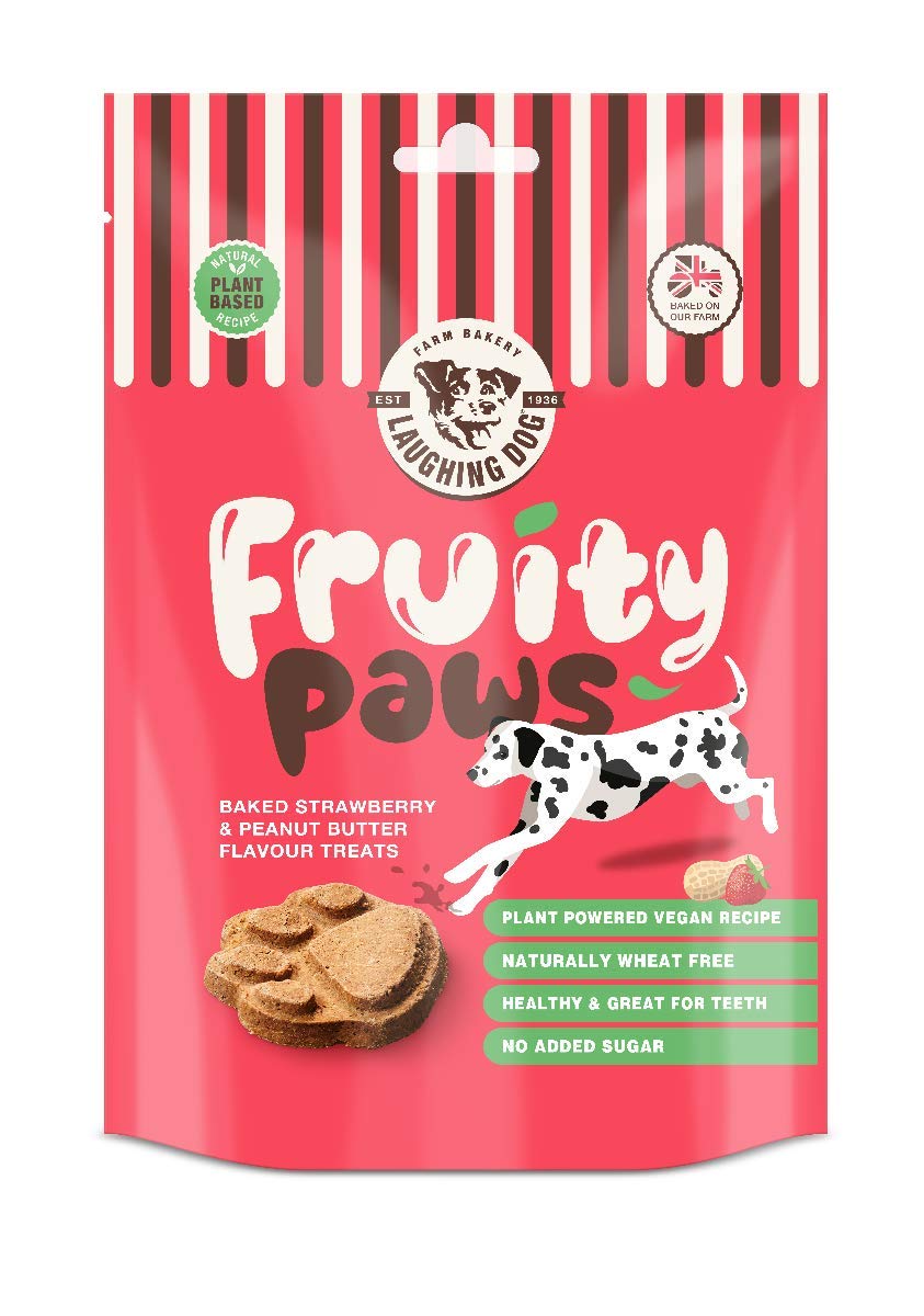 Laughing Dog - Fruity Paws - Strawberry & Peanut Butter Flavoured Dog Treats - Wheat Free Training Treats, Vegan Dog Treat - 125g