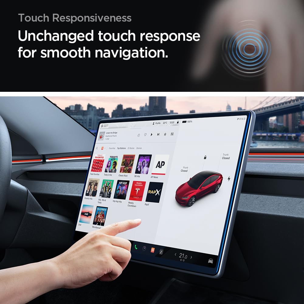 Spigen Tempered Glass Screen Protector [GlasTR EZ FIT] designed for Tesla Model 3(2024/2025/2026), Model Y (Juniper) 15.4