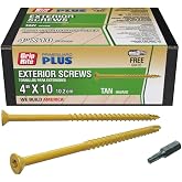 Grip-Rite PrimeGuard Plus Premium Deck Screws for Outdoor Projects - Bugle Head - T-25 Star Drive - Coarse Thread Wood Screws - 10 x 4-1 Lb Box - Tan - L4STT1