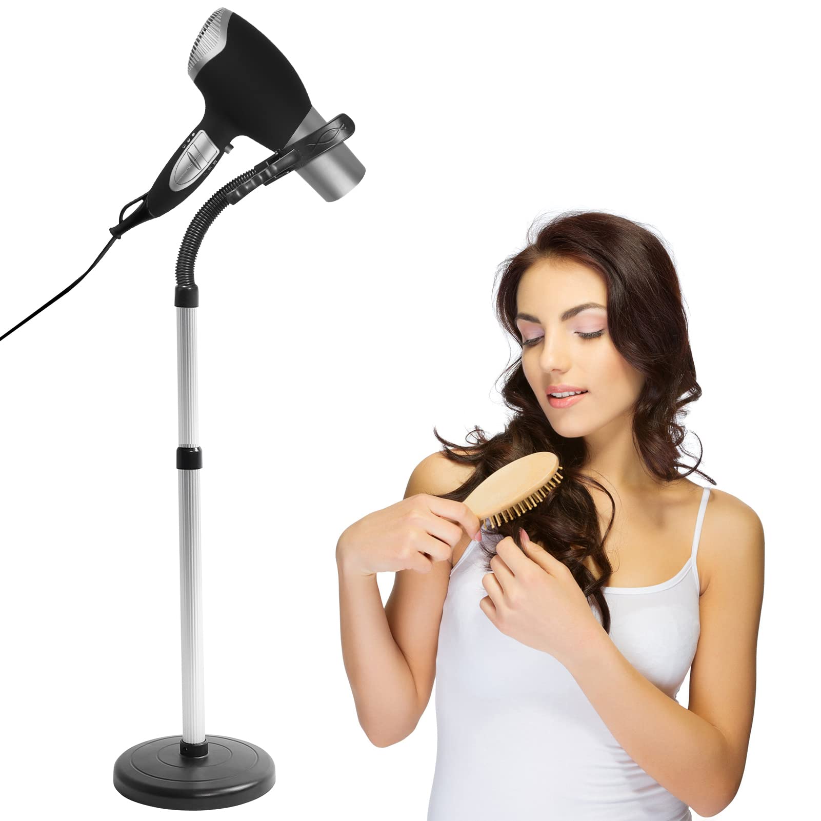 Hairdryer Holder Station Standing Hair Dryer Stand Hairdryer Handsfree Blow Dryer Stand, Hair Dryer Stand Hands Free, Hair Dryer Holder 360 Degrees Rotation, Adjustable Height Hair Dryer Holder