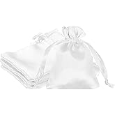 PATIKIL 3 x 4 Inch Satin Bags with Drawstring, 6 Pcs Silk Drawstring Gift Bag Wedding Favor Pouch for Jewelry Candy Christmas Party Graduation Birthday Easter, White