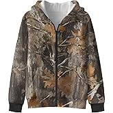 Pointodoor Hunting Camo Leaves Sweatshirt for Boys Girls Soft Zip Up Hoodies Kids Long Sleeve Tops with Hooded