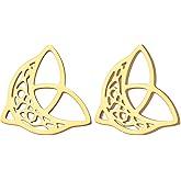 Dreamtimes Celtic Moon Stud Earrings Celtic Knot Triangle Earring for Women Men Crescent Earrings Celtic Knot Triangle Vintage Stud Earrings Irish Jewelry