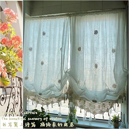 XIULIHUI Pastoral Style Adjustable Balloon Curtain Living Room Curtains 1 Panel,57 inch Long-by-69 inch Height,Off-White