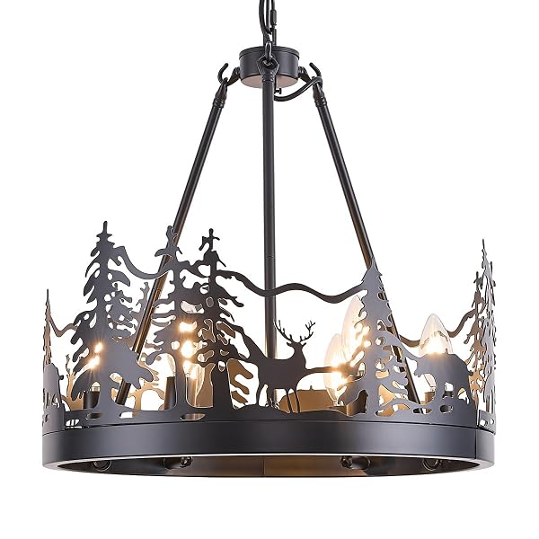 TELAFLY 6-LIGHT WAGON WHEEL CHANDELIER,FARMHOUSE BLACK CHANDELIER DINING...