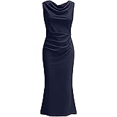OWIN Womens 2025 Cowl Neck Long Formal Dresses Summer Sleeveless Maxi Bodycon Dress Ruched Mermaid Cocktail Dress