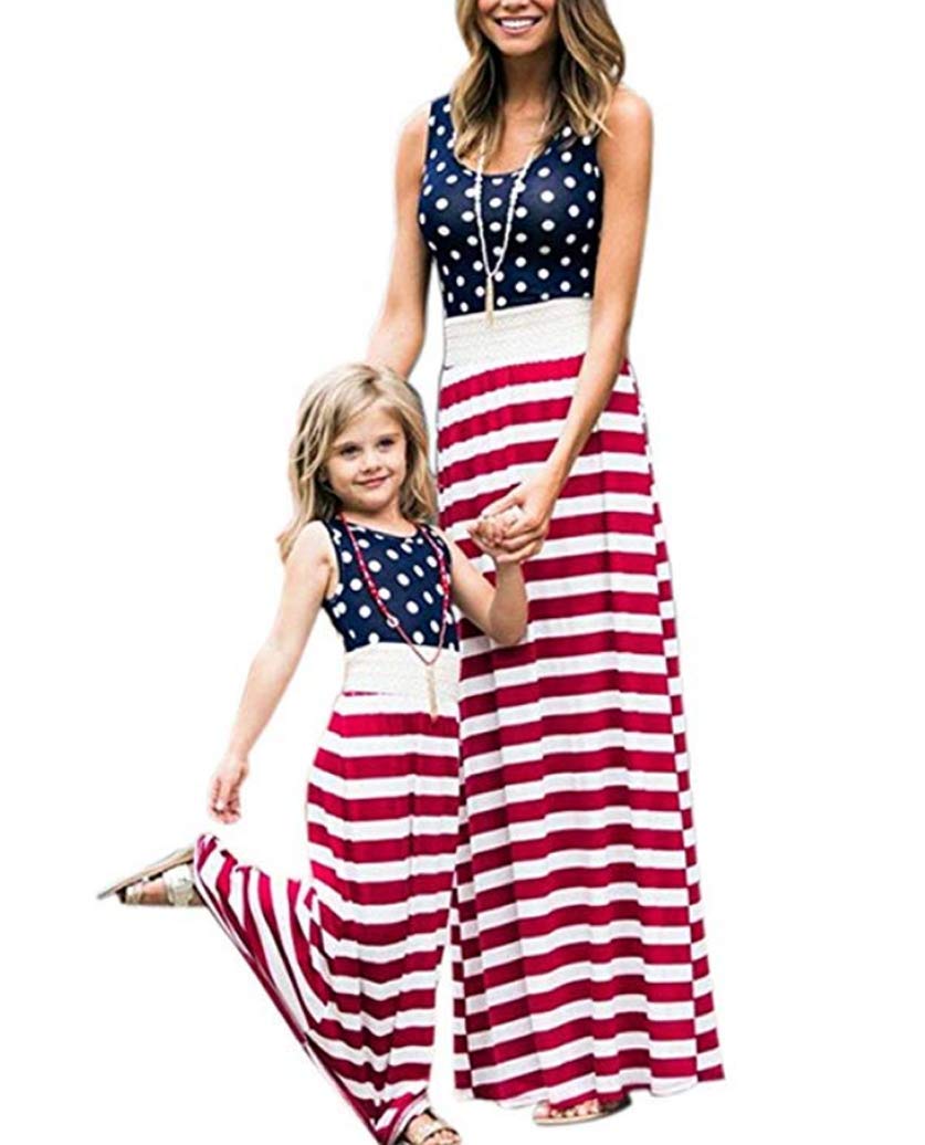 knee length dresses for ladies 4th of July American Flag Dress Sleeveless Stars Stripes Summer Maxi D –  ALILANG.COM main image 0