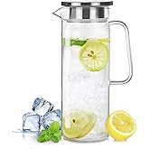 Borosilicate Glass Pitcher with Lid - Heat Resistant Carafe with Handle for Fridge, Iced Tea, Milk, Hot & Cold Beverages - 1.2L/40Oz Jug